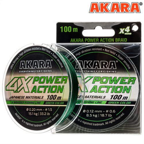 Шнур Akara Power Action X-4 Green 100 м