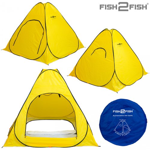 Палатка зимняя Fish 2 Fish автомат 2,2х2,2x1,7 м дно на молнии желтая