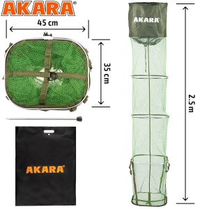 Садок Akara 4 секции 35x45 прорезиненная сетка со штырем L250 в сумке