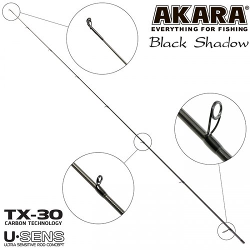 Хлыст угольный для спиннинга Akara SL1001 Black Shadow 802MLF TX-30 (3,5-10,5) 2,44 м