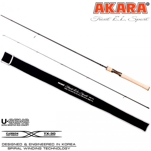 Спиннинг штекерный угольный Akara Trout E.L Sport UL (0,5-4,5) 1,98 м с цельной ручкой